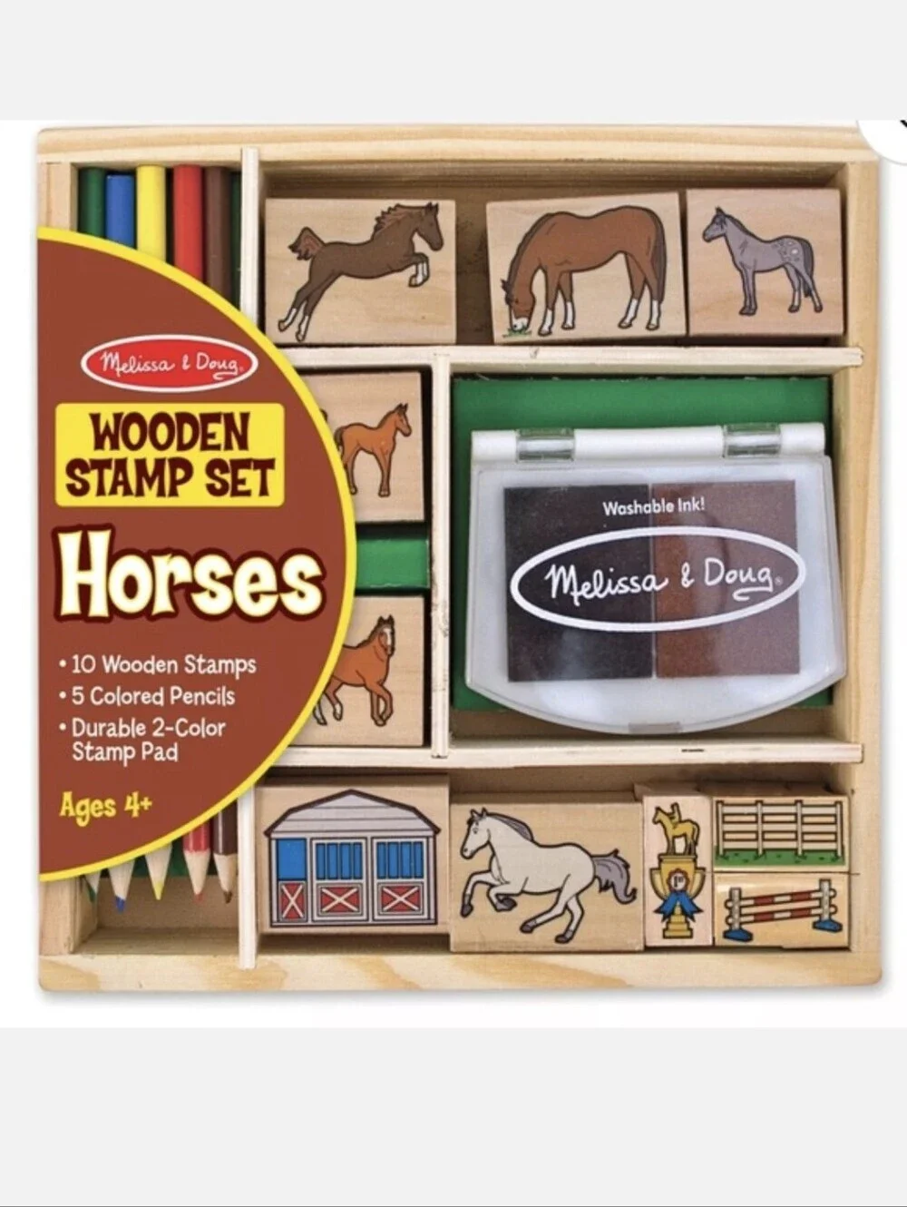Melissa & Doug•NEW IN BOX/SEALED•Horses Wooden Stamp Set in Wooden Storage Tray